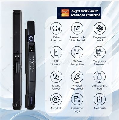 Zwart slimme deur slot met camera en vingerafdruk 3D gezichtsherkenning TUYA waterdicht slot