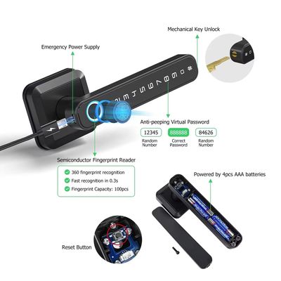 Geheugenkaart Dataopslag Slim slot voor houten deur Waterdicht IP66 Vingerafdruk Wifi