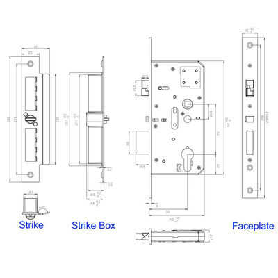 Polymath elektrisch elektronisch deur slot 8*8MM 55/72mm Mortise Door Europese standaard