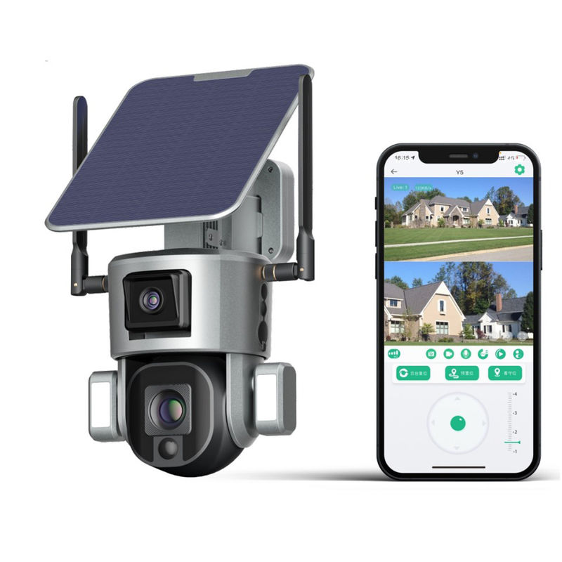 4K Solar Human Double Lens Surveillance Camera met aan boord geschikte opslag en zonne-energie